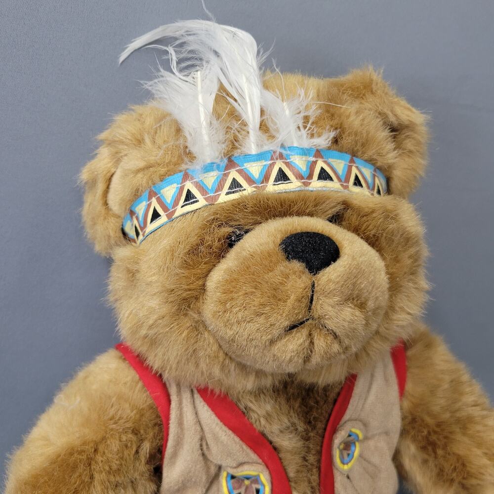 Vintage Plush Teddy Bear #01939 Feather Headband Suede 13" Toys Stuffed Animal - Picture 2 of 11